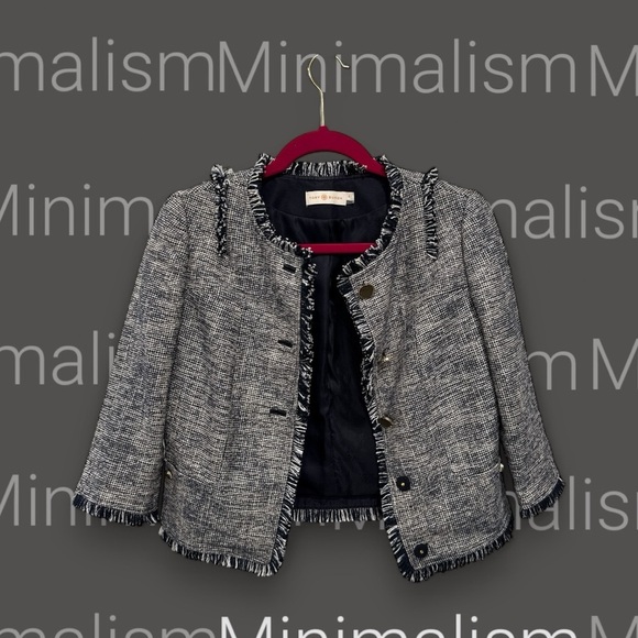 Tory Burch Cream Blue Tweed Jacket Cropped size 0 - Picture 6 of 14